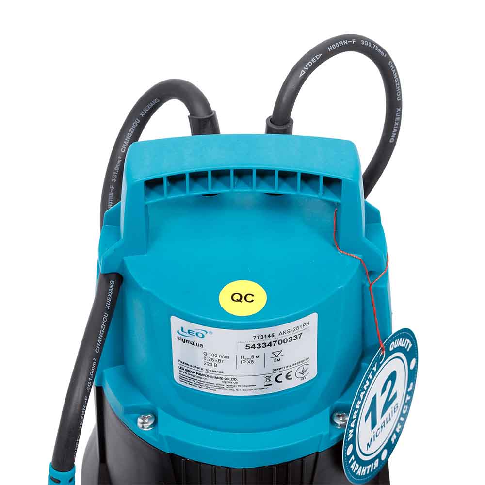 Насос Leo дренажний садовий 0.25кВт Hmax 6 м Qmax 100л/хв AKS-251PH