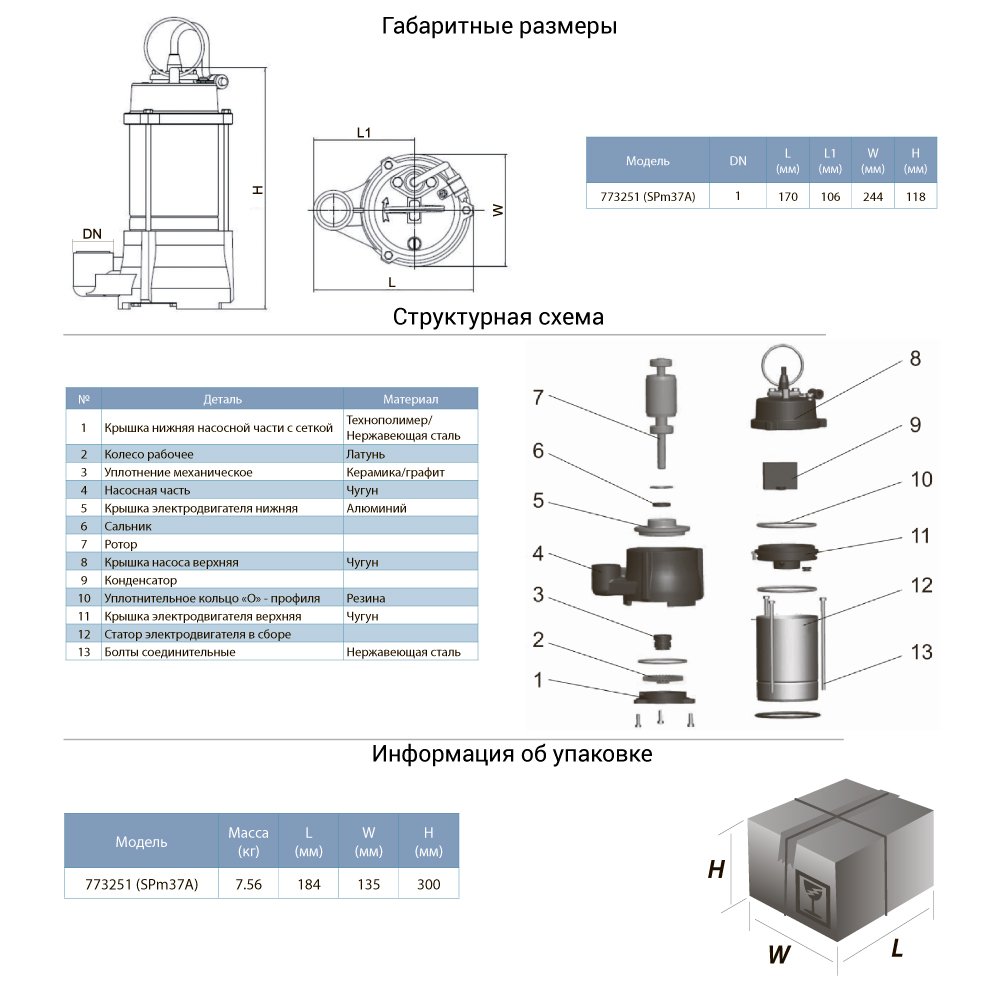 Насос Leo дренажний садовий 0.37кВт Hmax 42 м Qmax 35л/хв SPm37A