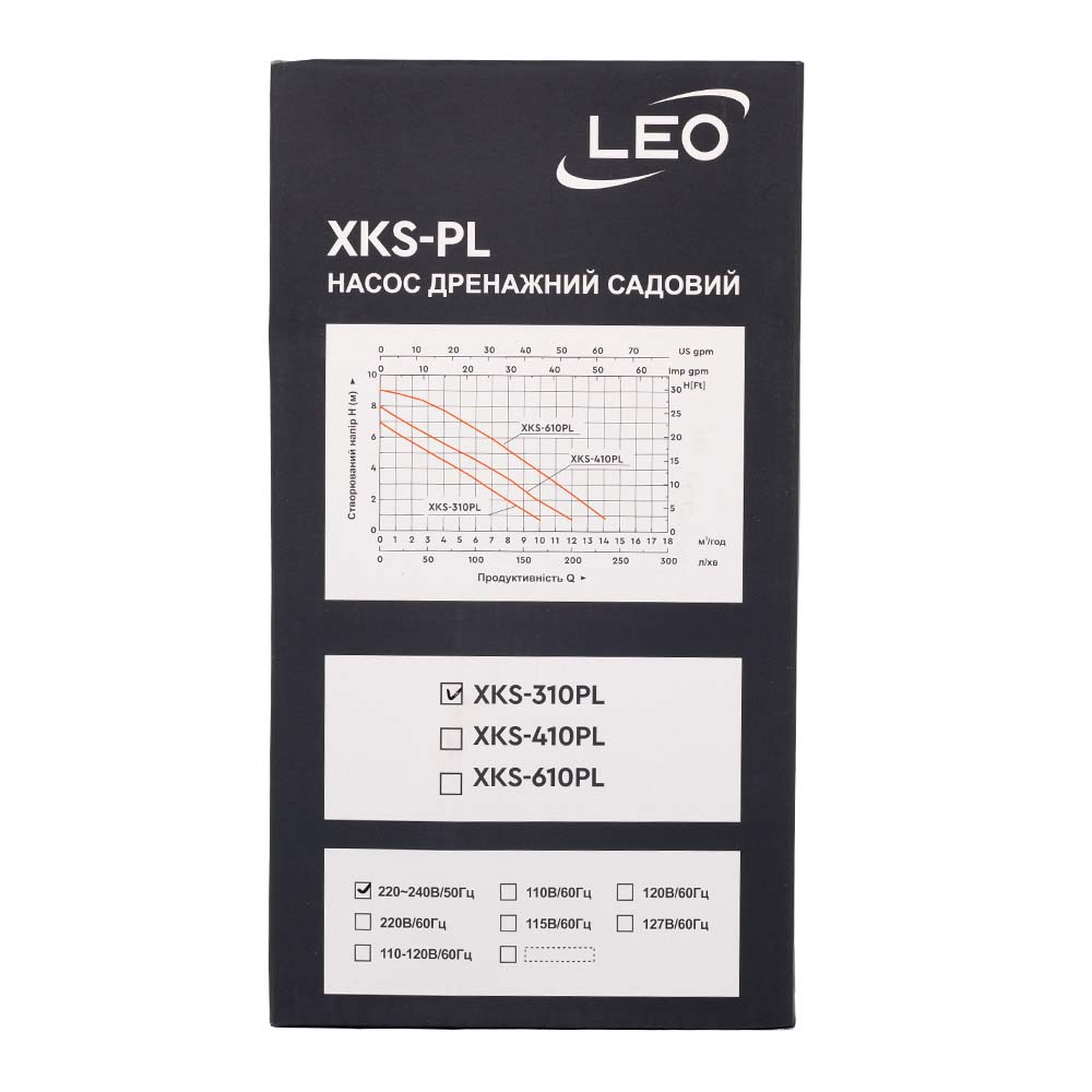 Насос Leo дренажний садовий 0.3кВт Hmax 7 м Qmax 166л/хв (част. до 5 мм)