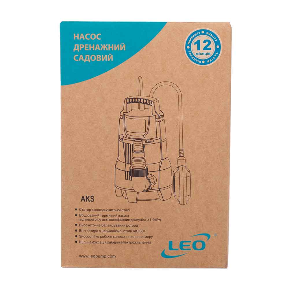 Насос Leo дренажний садовий 0.4кВт Hmax 5 м Qmax 150л/хв AKS-401PWH