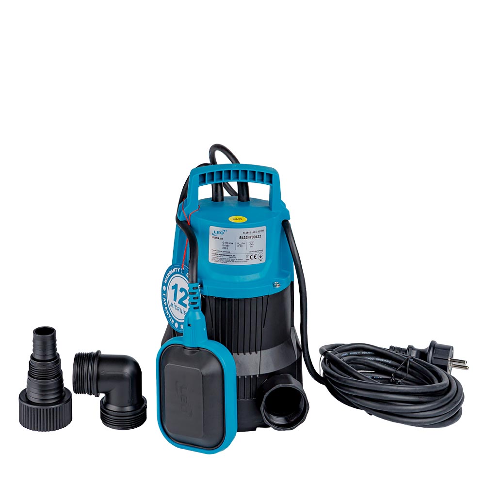 Насос Leo дренажний садовий 0.4кВт Hmax 6 м Qmax 150л/хв AKS-401PH