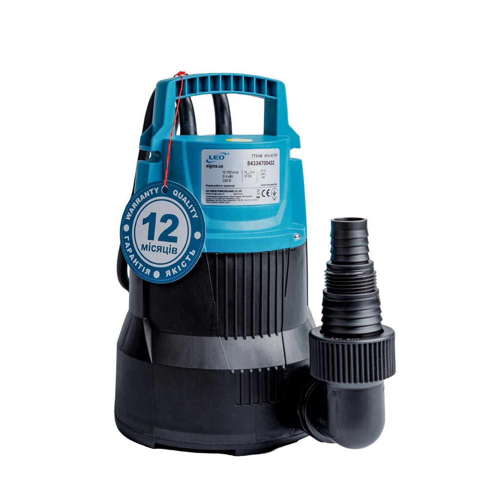 Насос Leo дренажний садовий 0.4кВт Hmax 6 м Qmax 150л/хв AKS-401PH