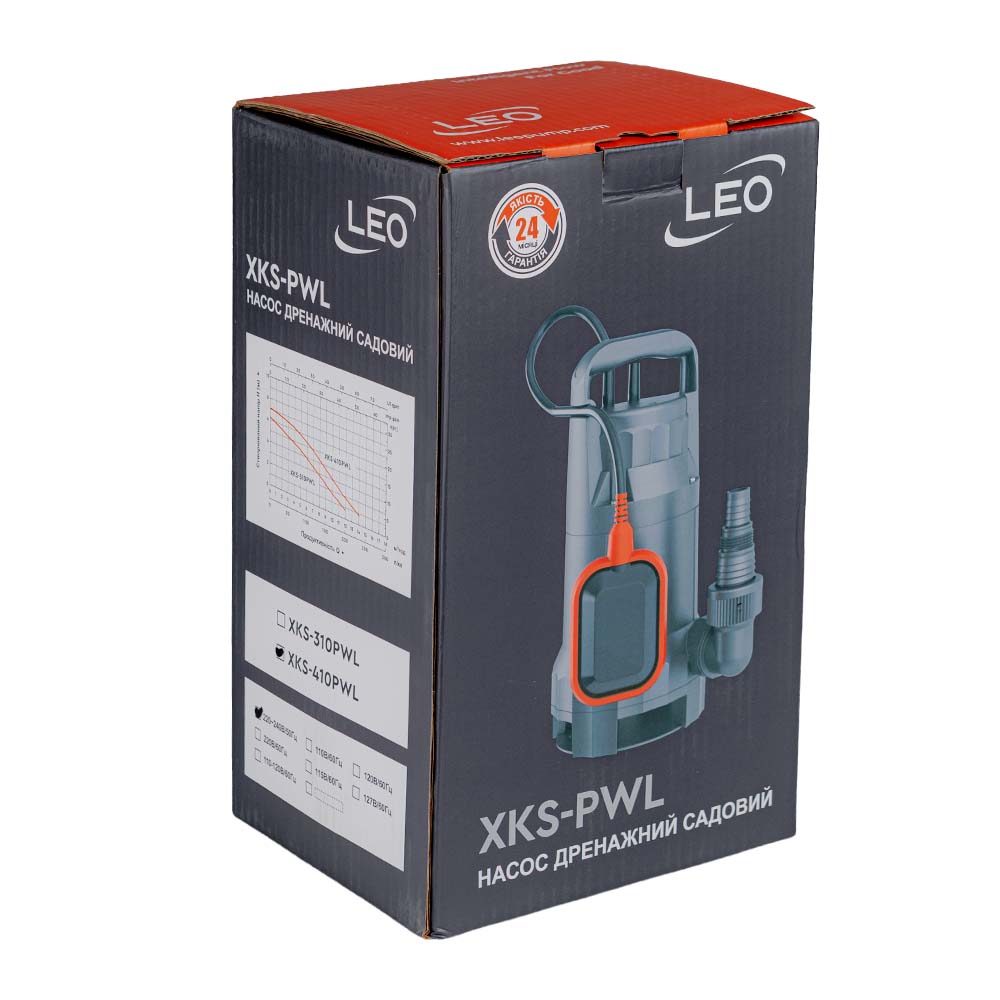 Насос Leo дренажний садовий 0.4кВт Hmax 7 м Qmax 233л/хв (част. до 25 мм)