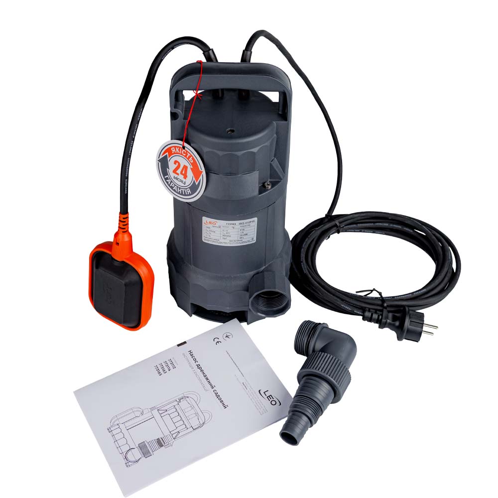 Насос Leo дренажний садовий 0.4кВт Hmax 7 м Qmax 233л/хв (част. до 25 мм)