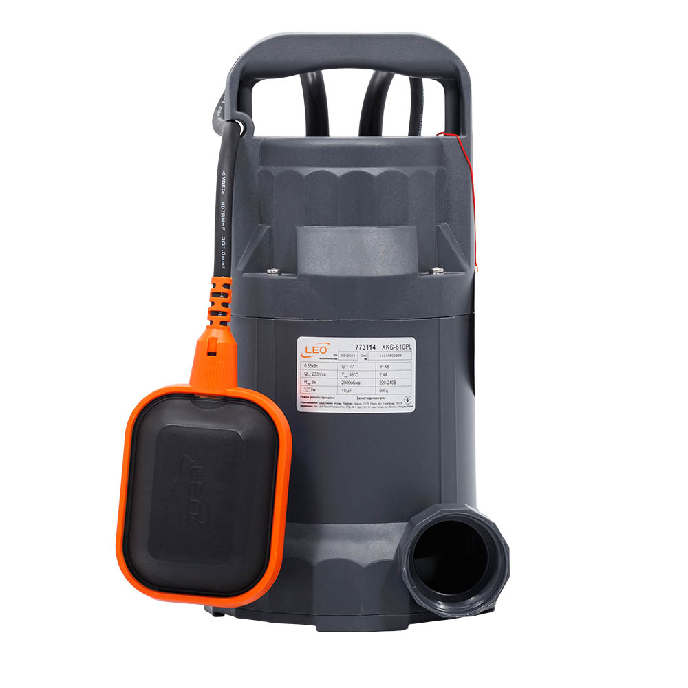 Насос Leo дренажний садовий 0.55кВт Hmax 9 м Qmax 233л/хв (част. до 5 мм)
