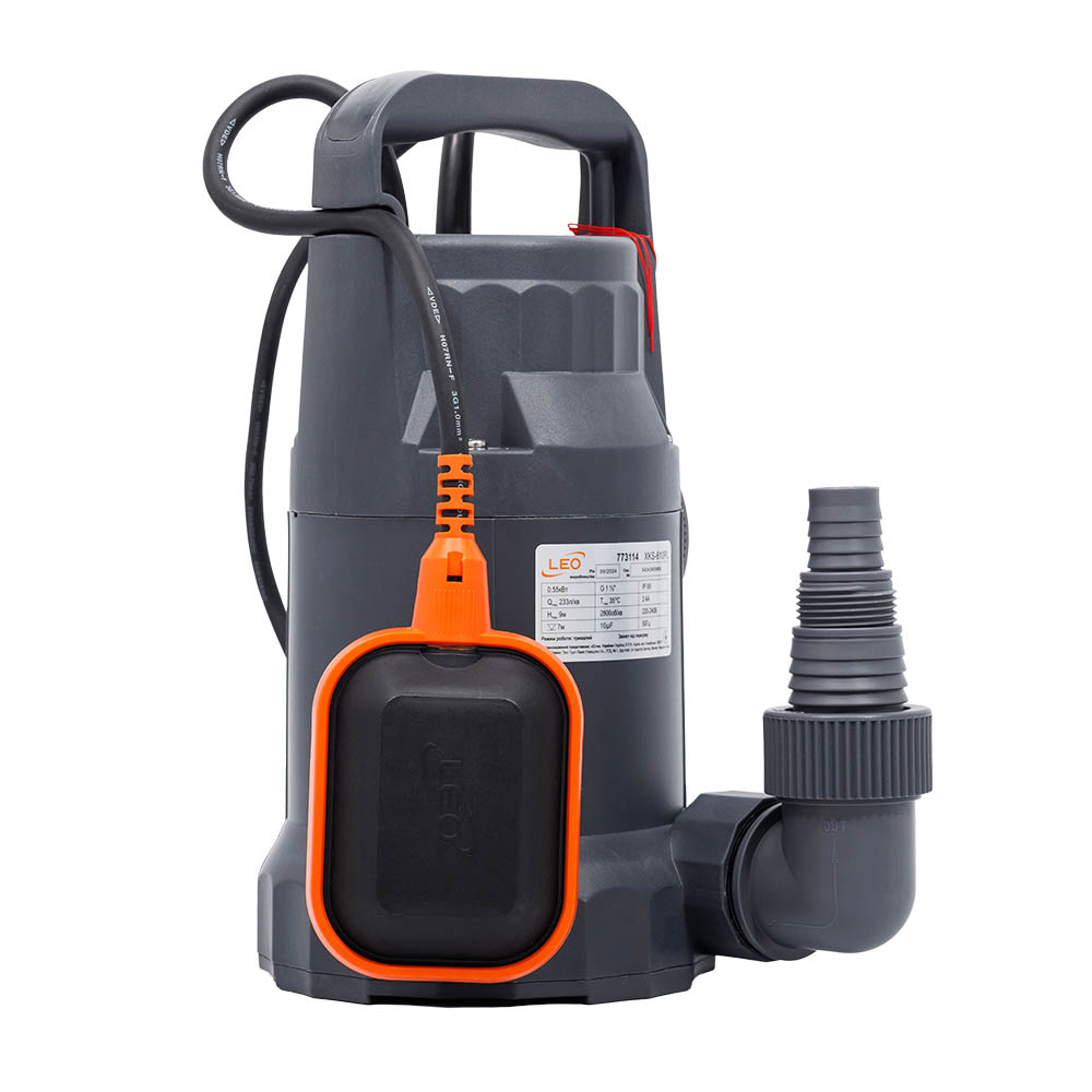 Насос Leo дренажний садовий 0.55кВт Hmax 9 м Qmax 233л/хв (част. до 5 мм)