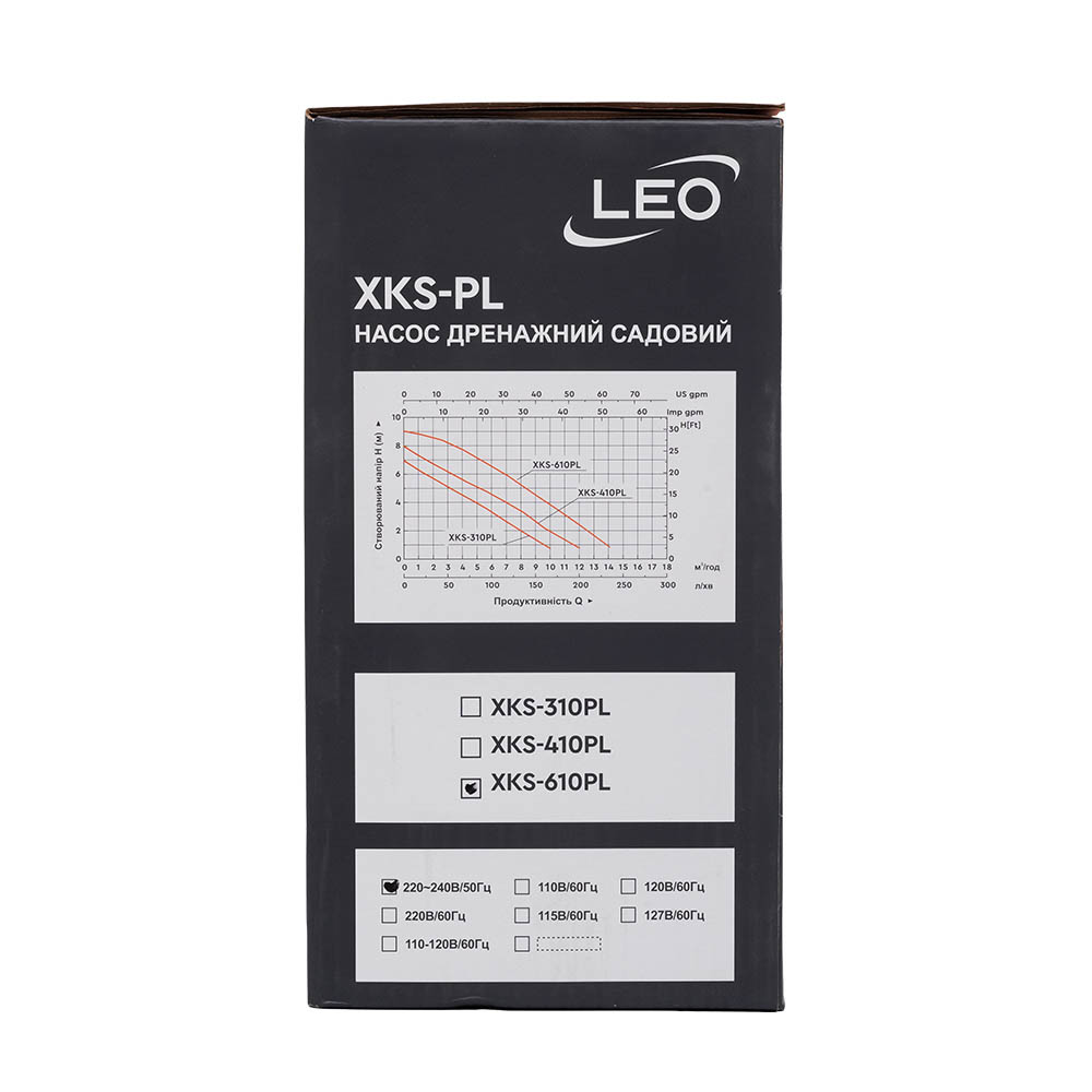 Насос Leo дренажный садовый 0.55кВт Hmax 9 м Qmax 233л/мин (част. до 5 мм)