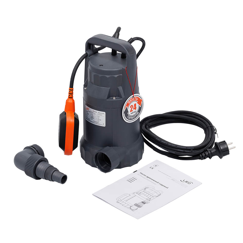 Насос Leo дренажний садовий 0.55кВт Hmax 9 м Qmax 233л/хв (част. до 5 мм)