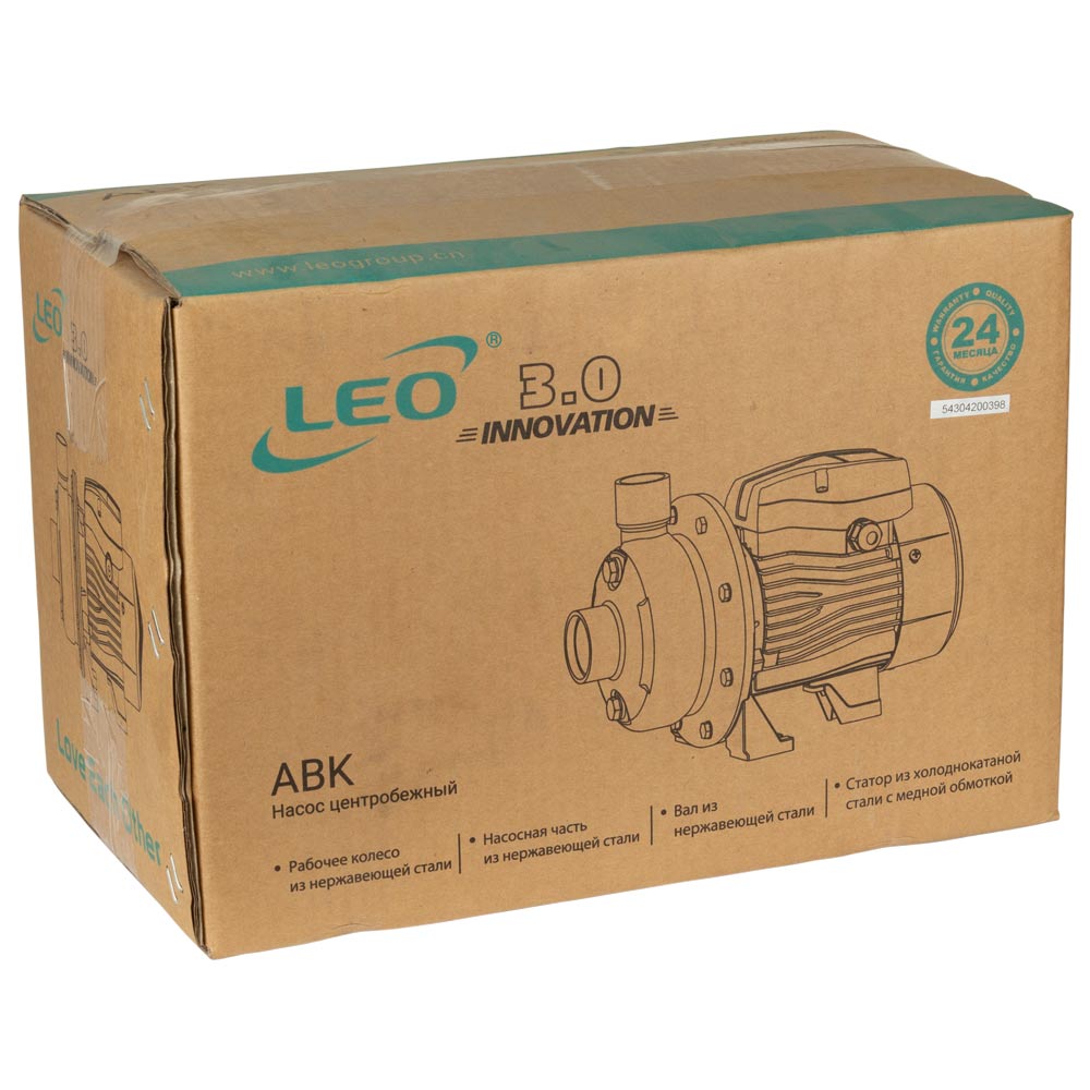 Насос Leo відцентровий 0.37кВт Hmax 11 м Qmax 167 л/хв нерж 3.0 ABK50D