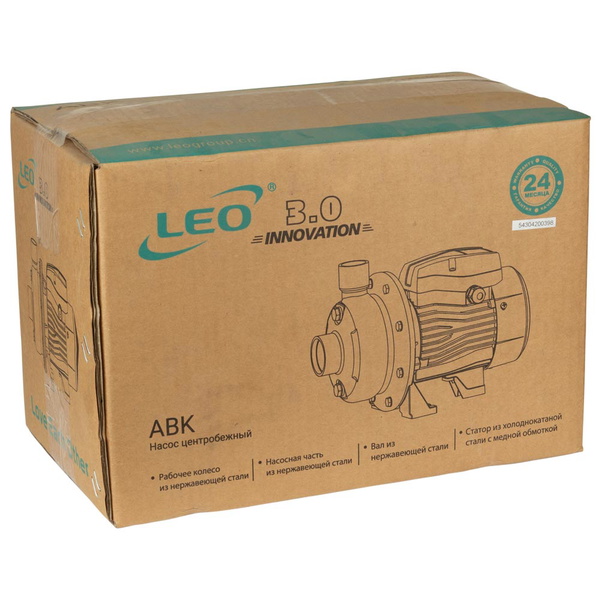 Насос Leo відцентровий 0.37кВт Hmax 11 м Qmax 167 л/хв нерж 3.0 ABK50D