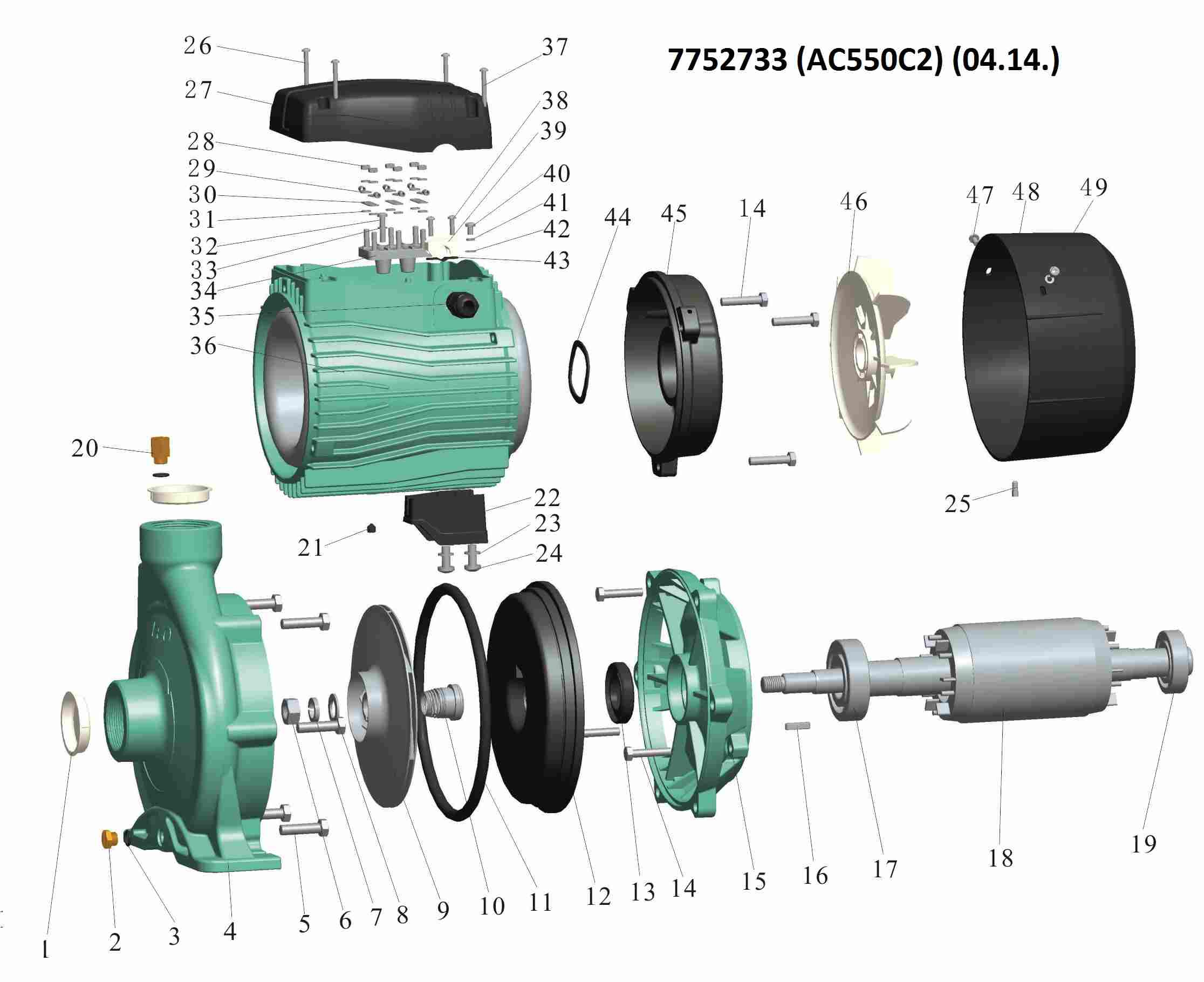 Насос Leo центробежный 380В 5.5кВт Hmax 46.5м Qmax 900л/мин 2" 3.0 AC550C2