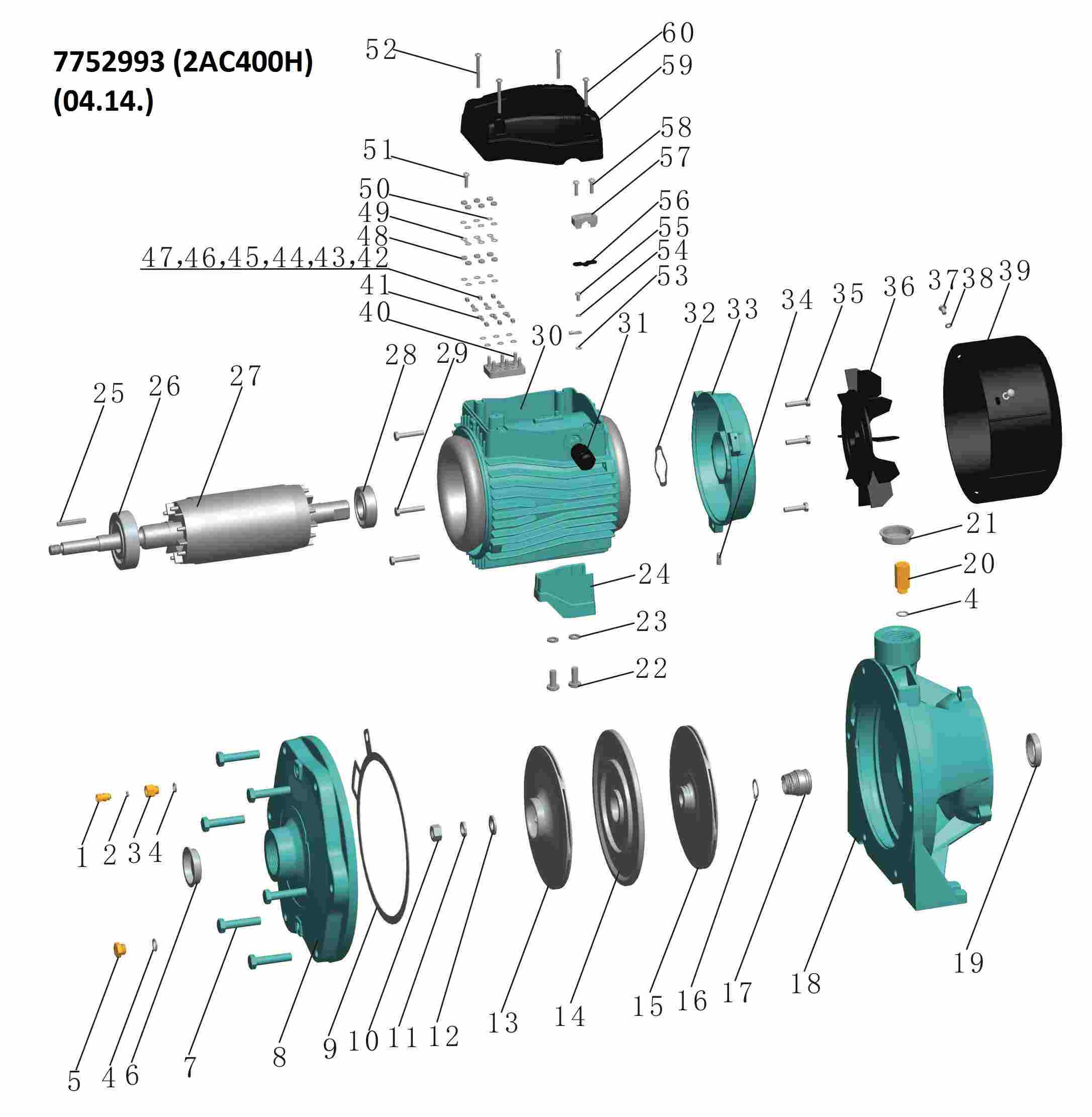 Насос Leo відцентровий багатоступінчастий 380В 4.0кВт Hmax 82м Qmax 250л/хв 3.0 2AC400H