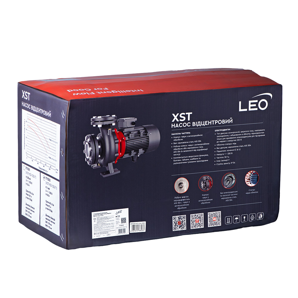 Насос Leo відцентровий горизонтальний 1.1кВт H 22(16) м Q 380(283) л/хв 3.0 XSTm32-125/11