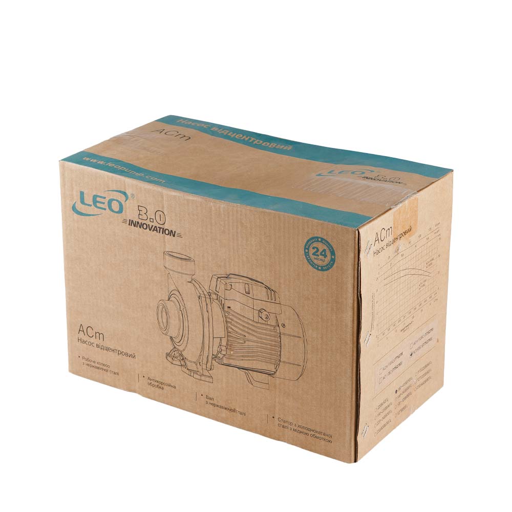 Насос Leo відцентровий 380В 1.1кВт Hmax 19.5м Qmax 500л/хв 2" AC110B2