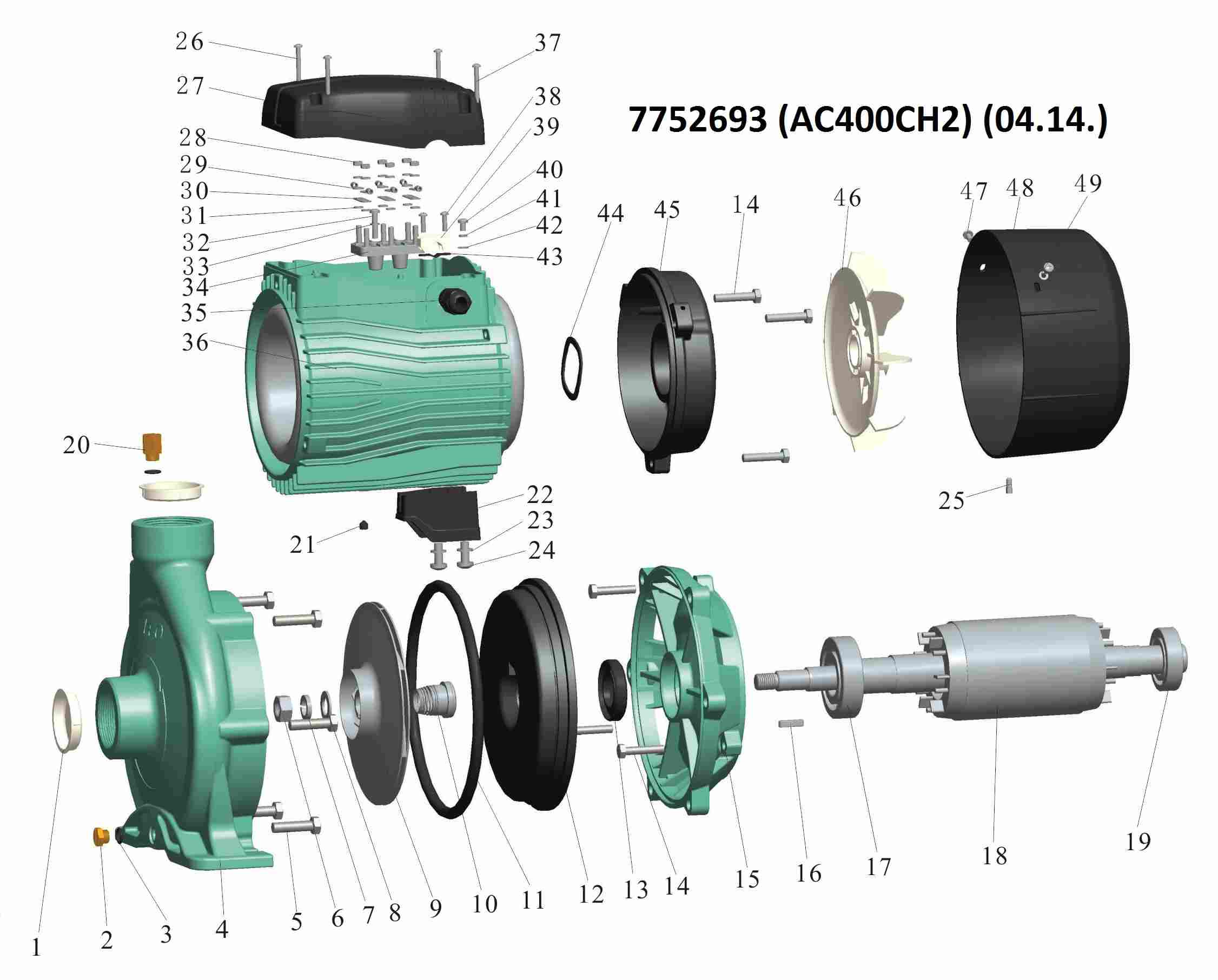 Насос Leo відцентровий 380В 4.0кВт Hmax 49м Qmax 450л/хв 2" 3.0 AC400CH2