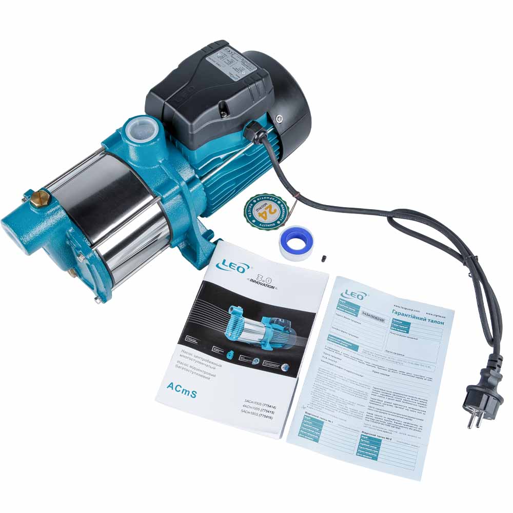 Насос Leo відцентровий багатоступінчастий 0.6кВт Hmax 35м Qmax 100л/хв нерж 3.0 3ACm100S