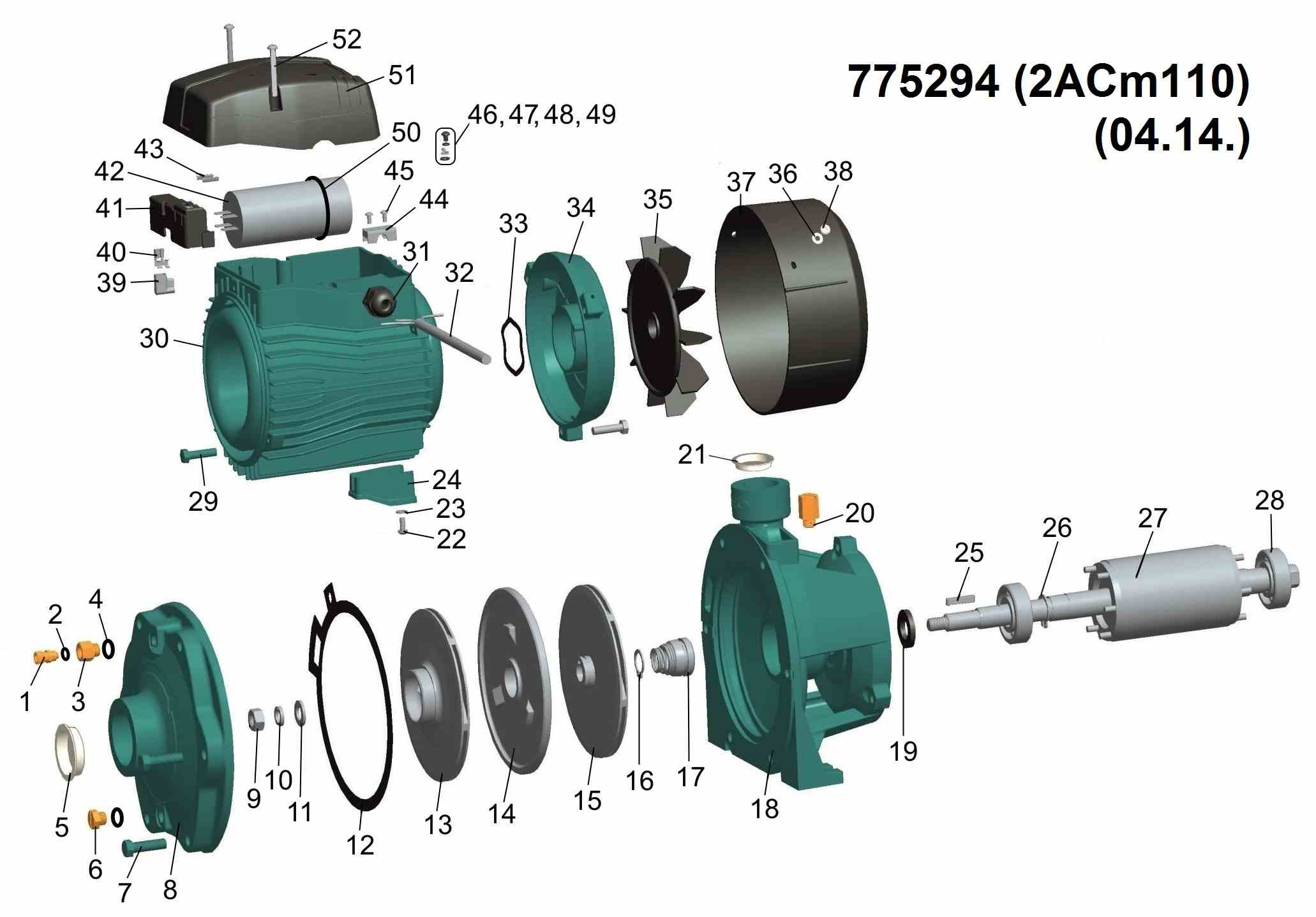 Насос Leo відцентровий багатоступінчастий 1.1кВт Hmax 47м Qmax 140л/хв 3.0 2ACm110