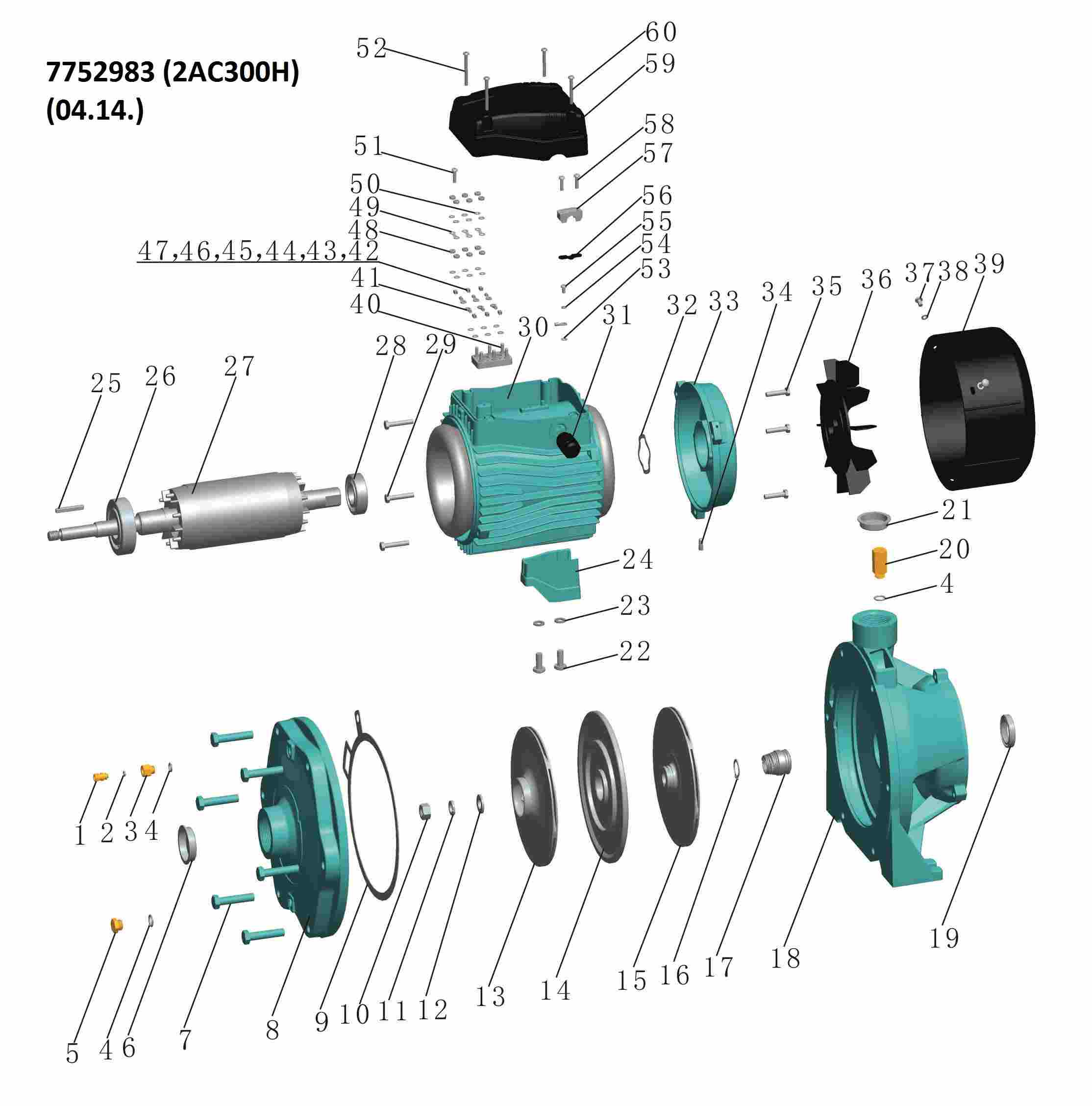 Насос Leo відцентровий багатоступінчастий 380В 3.0кВт Hmax 70м Qmax 250л/хв 3.0 2AC300H