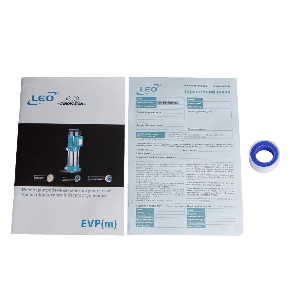 Насос Leo відцентровий багатоступінчастий вертикальний 1.0кВт Hmax 69м Qmax 67л/хв 3.0 EVPm2-6