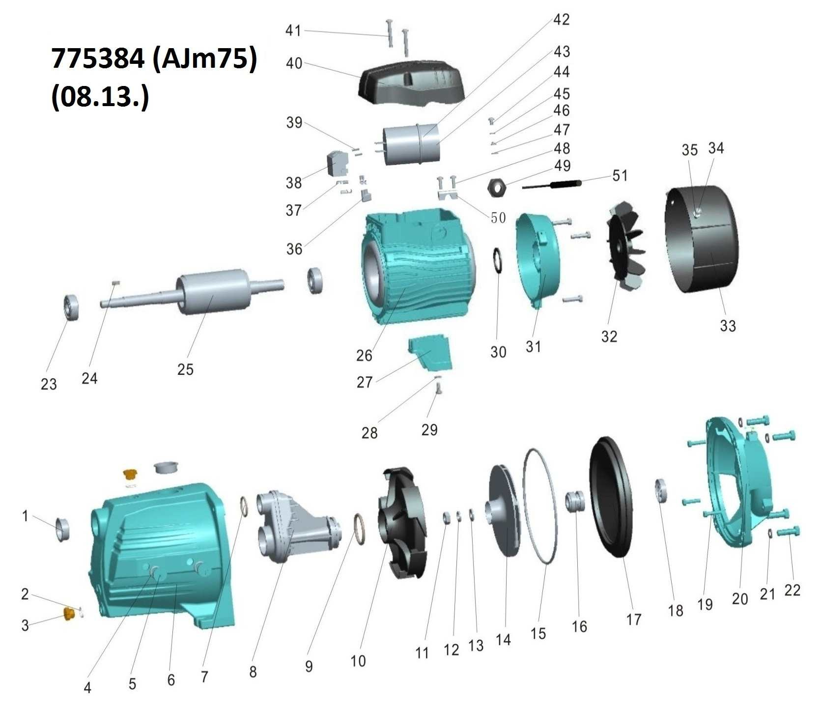 Насос Leo відцентровий самовсмоктуючий 0.75кВт Hmax 40м Qmax 85л/хв 3.0 AJm75