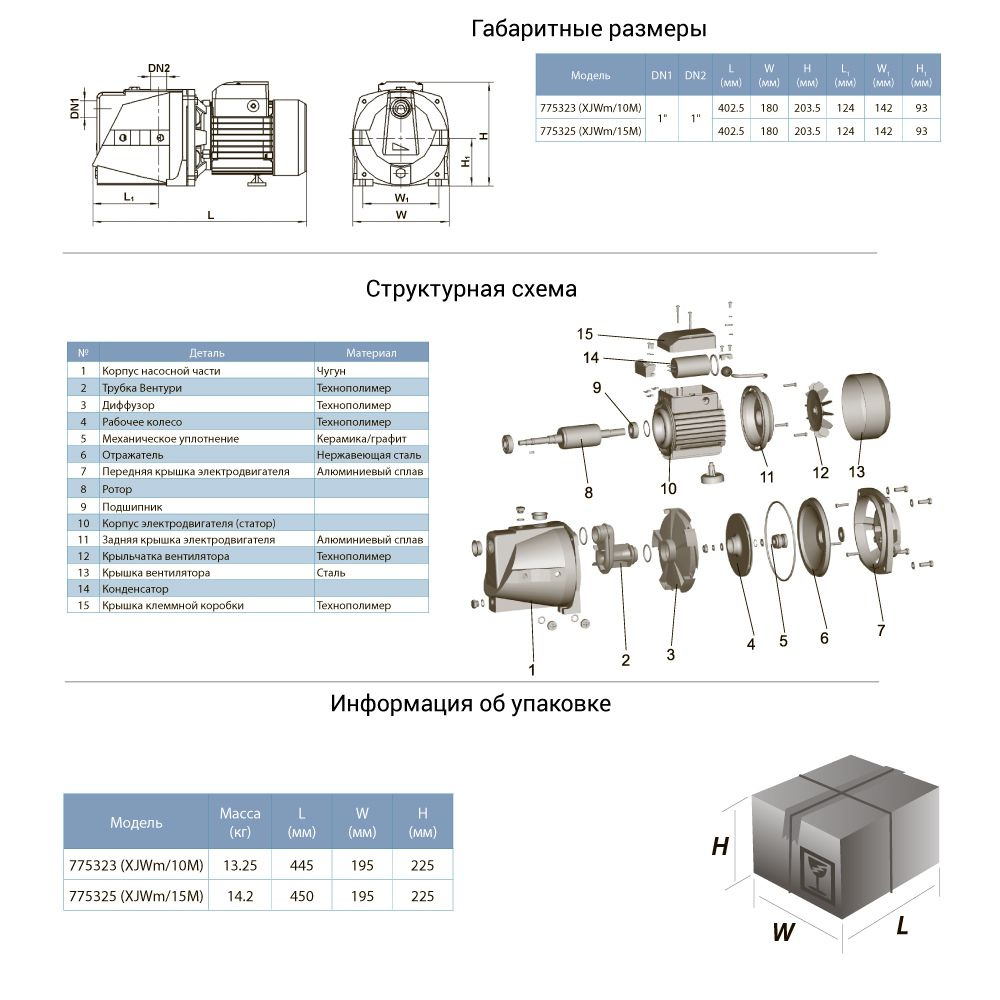Насос Leo відцентровий самовсмоктуючий 0.75кВт Hmax 46м Qmax 90л/хв XJWm/10M