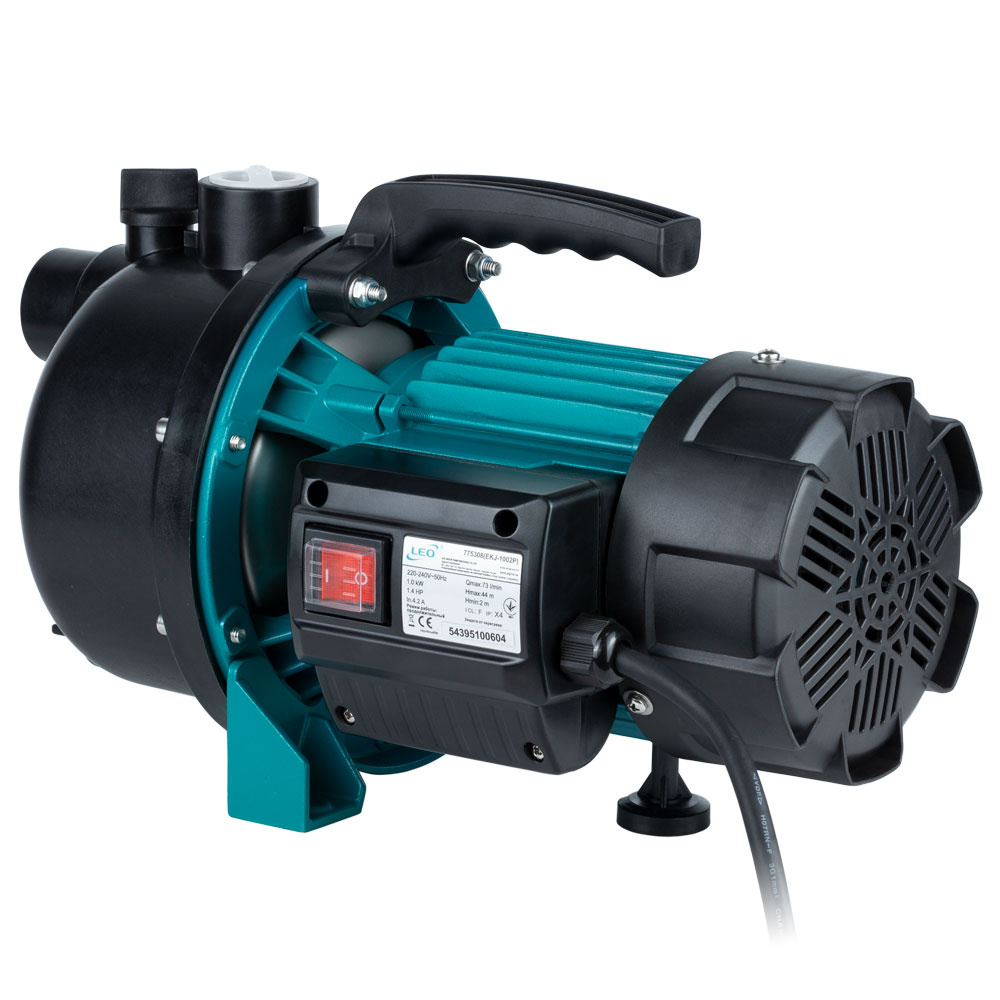 Насос Leo відцентровий самовсмоктуючий 1.0кВт Hmax 44м Qmax 73л/хв пластик EKJ-1002P