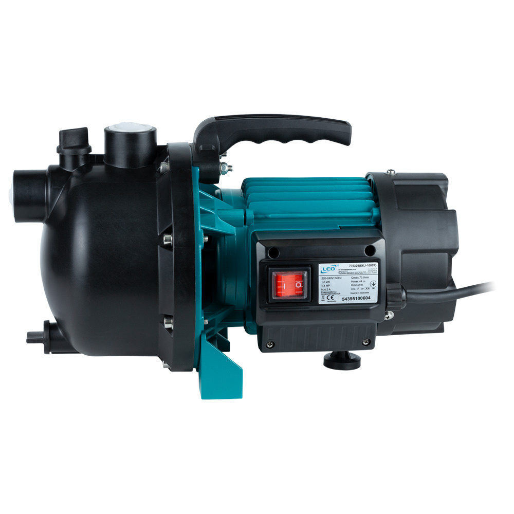 Насос Leo відцентровий самовсмоктуючий 1.2КВт Hmax 48м Qmax 80л/хв пластик EKJ-1202P