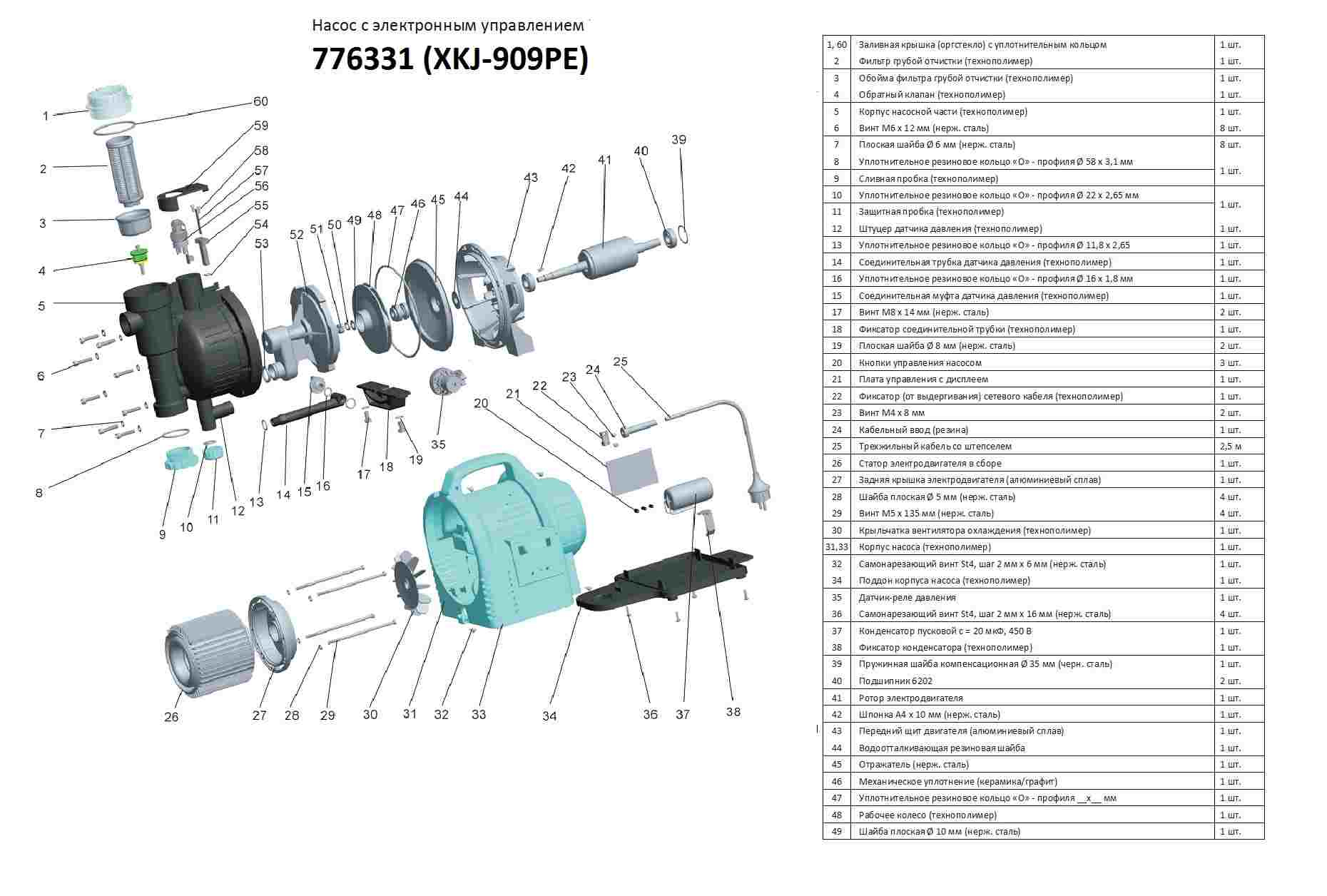 Насос Leo центробежный с эл.управлением 0.9кВт Hmax 42м Qmax 60л/мин
