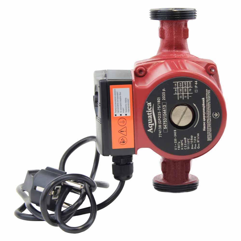 Насос циркуляционный Aquatica 130Вт Hmax 7м Qmax 87л/мин Ø1 1/2" 180 мм + гайки Ø1"