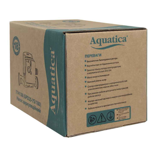 Насос циркуляційний Aquatica 130Вт Hmax 7м Qmax 87л/хв Ø1 1/2" 180 мм + гайки Ø1"