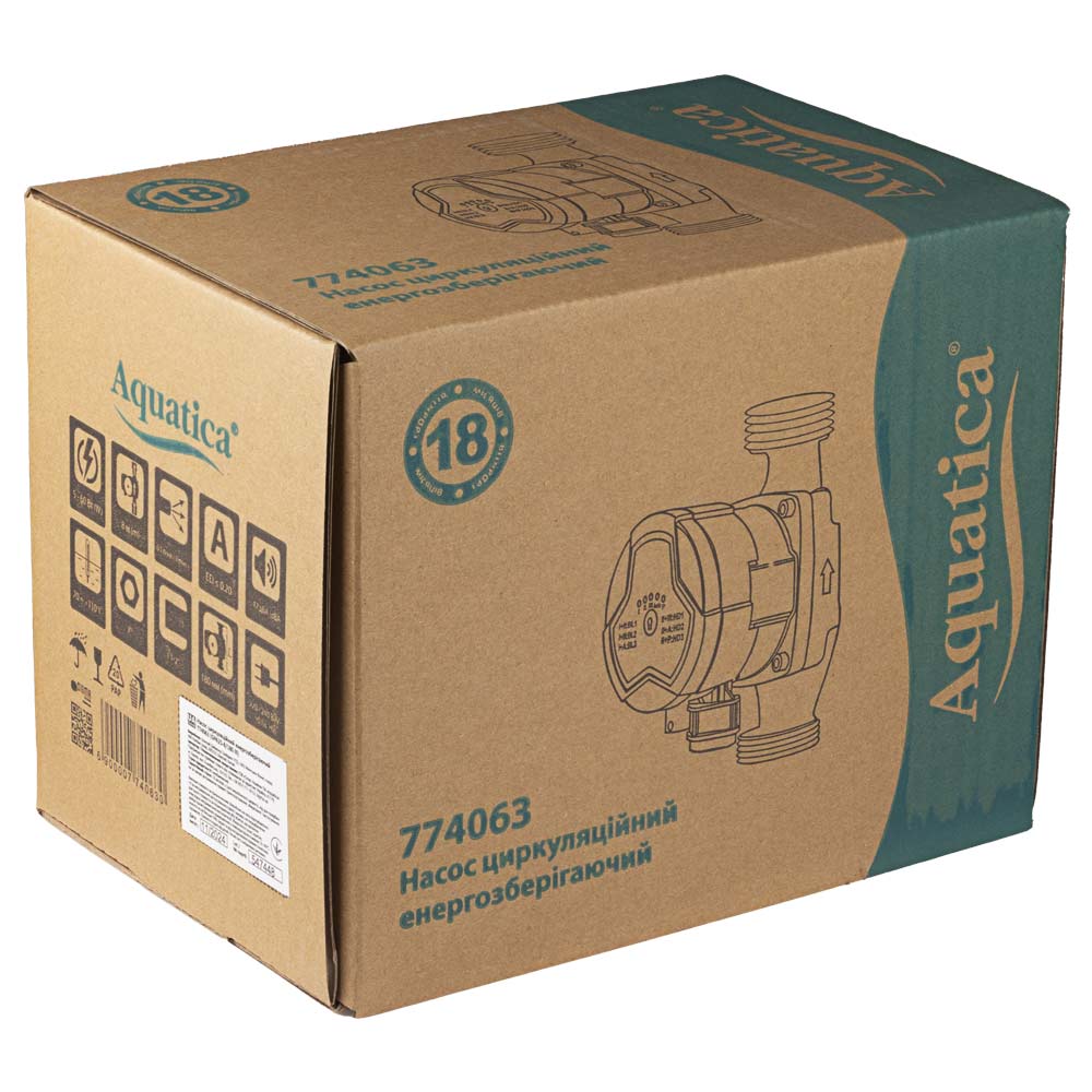 Насос циркуляційний Aquatica енергозберігаючий 5-60Вт Hmax 8м Qmax 63л/хв Ø1 1/2" 180 мм + гайки Ø1" GPA25-8/180 III