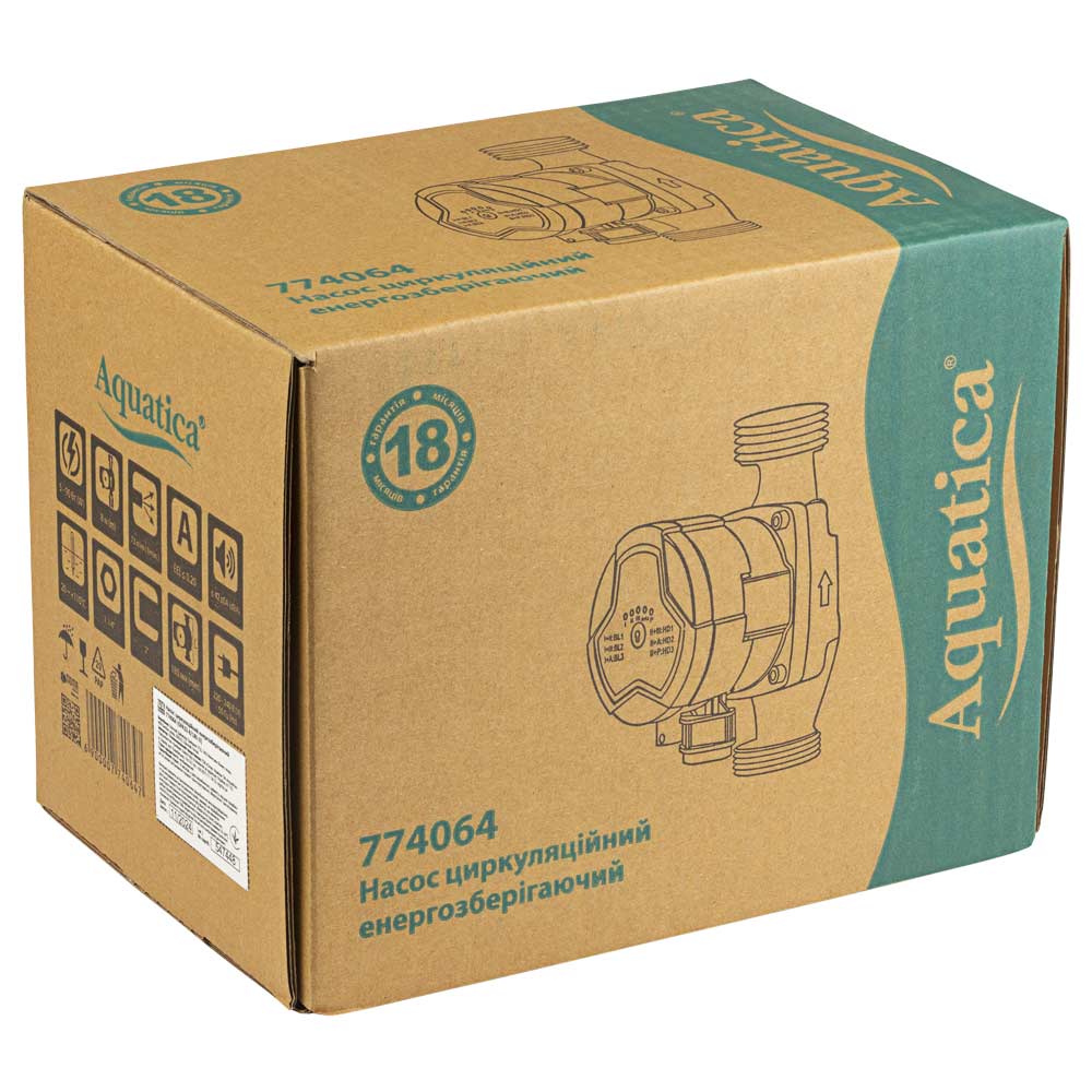 Насос циркуляционный Aquatica энергосберегающий 5-90Вт Hmax 8м Qmax 73л/мин Ø2" 180 мм + гайки Ø1 1/4" GPA32-8/180 III
