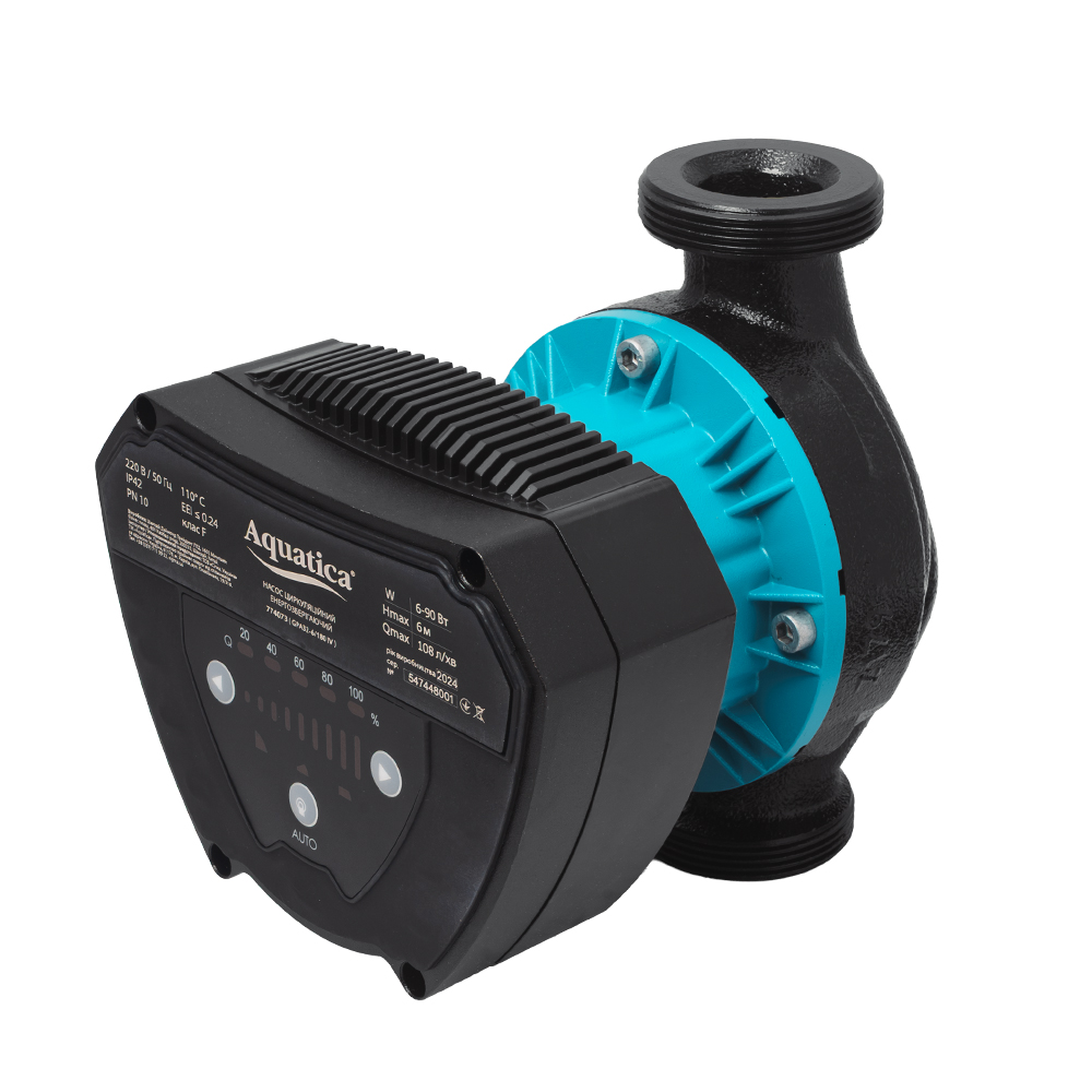Насос циркуляційний Aquatica енергозберігаючий 6-90Вт Hmax 6м Qmax 108л/хв Ø2" 180 мм + гайки Ø1 1/4" GPA32-6/180 IV