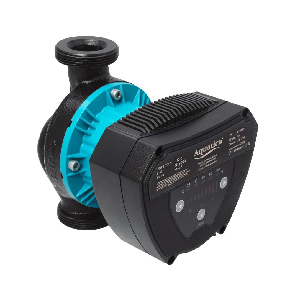 Насос циркуляційний Aquatica енергозберігаючий 6-90Вт Hmax 6м Qmax 108л/хв Ø2" 180 мм + гайки Ø1 1/4" GPA32-6/180 IV