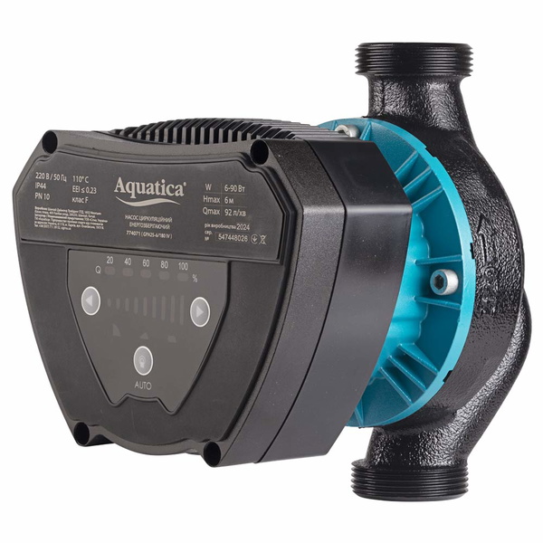 Насос циркуляційний Aquatica енергозберігаючий 6-90Вт Hmax 6м Qmax 92л/хв Ø1 1/2" 180 мм + гайки Ø1" GPA25-6/180 IV