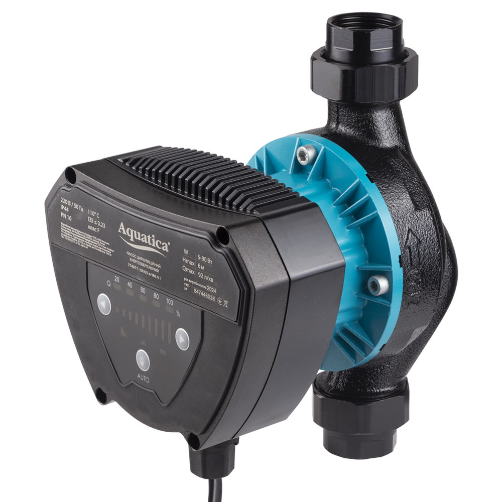 Насос циркуляційний Aquatica енергозберігаючий 6-90Вт Hmax 6м Qmax 92л/хв Ø1 1/2" 180 мм + гайки Ø1" GPA25-6/180 IV