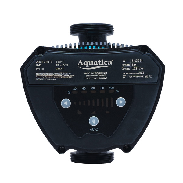 Насос циркуляційний Aquatica енергозберігаючий 8-130Вт Hmax 8м Qmax 133л/хв Ø2" 180 мм + гайки Ø1 1/4" GPA32-8/180 IV