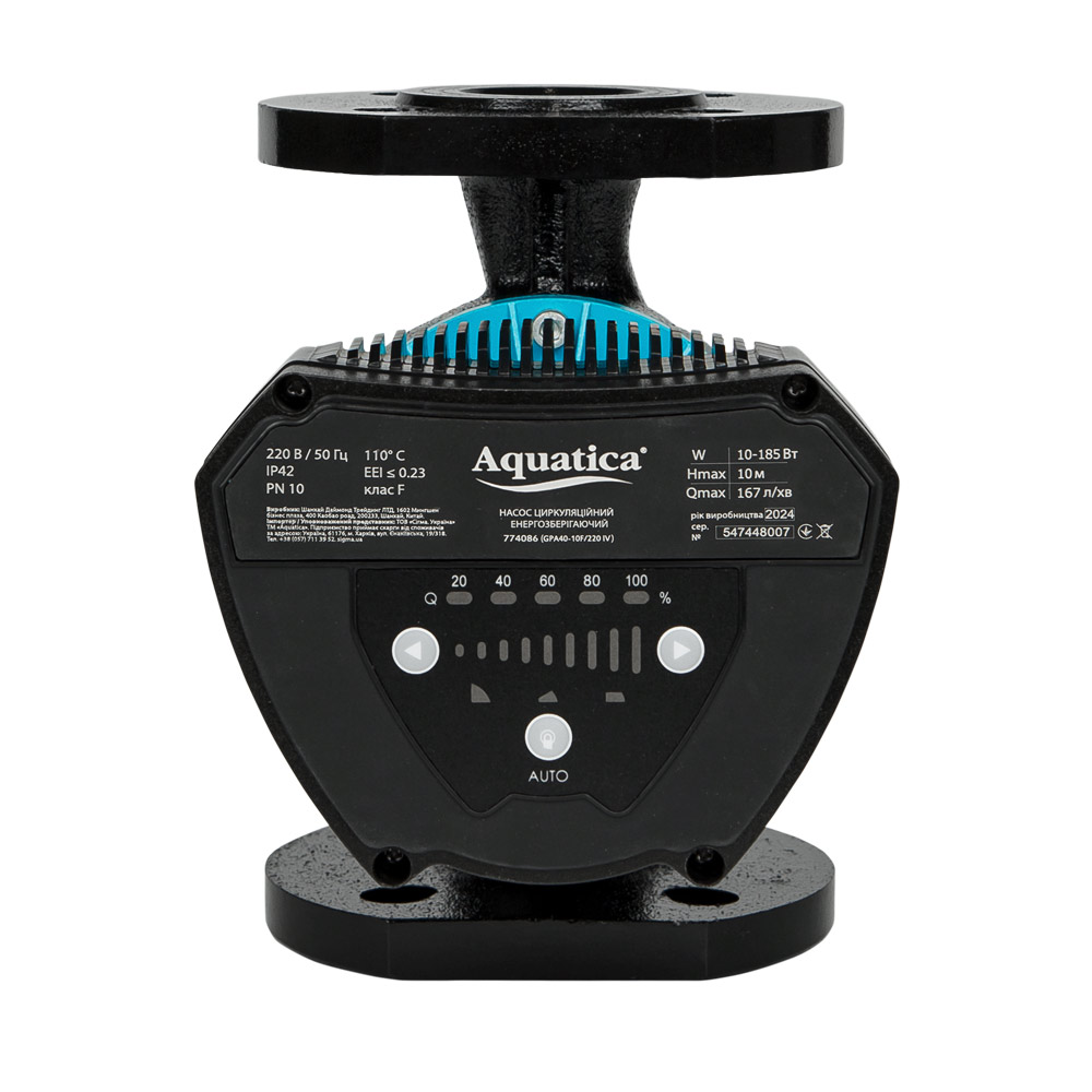 Насос циркуляційний Aquatica енергозберігаючий фланц 10-185Вт Hmax 10м Qmax 167л/хв DN40 220 мм + відповідний фланець GPA40-10F/220 IV