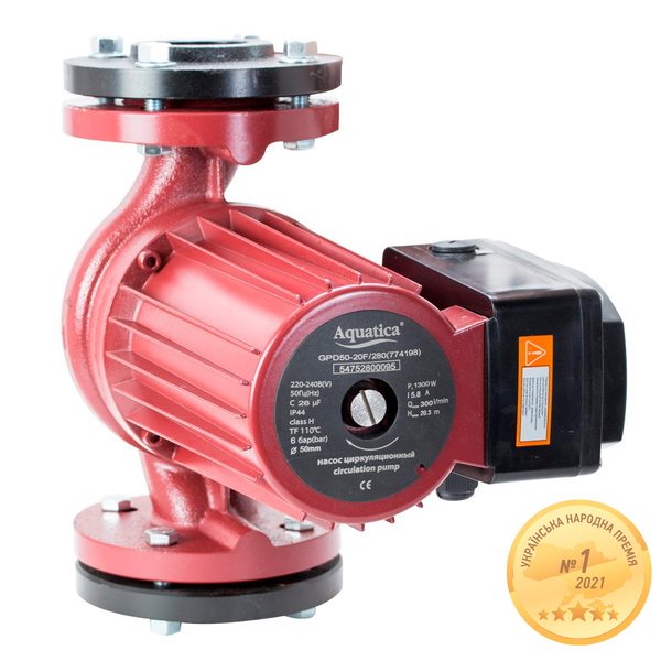 Насос циркуляційний Aquatica фланцевий 1.3кВт Hmax 20.3м Qmax 300л/хв DN50 280 мм + відповідний фланець