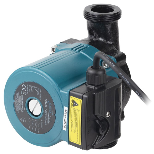 Насос циркуляційний Leo 200Вт Hmax 8м Qmax 120л/хв Ø1 1/2" 180 мм + гайки Ø1" 3.0 LRP25-80/180