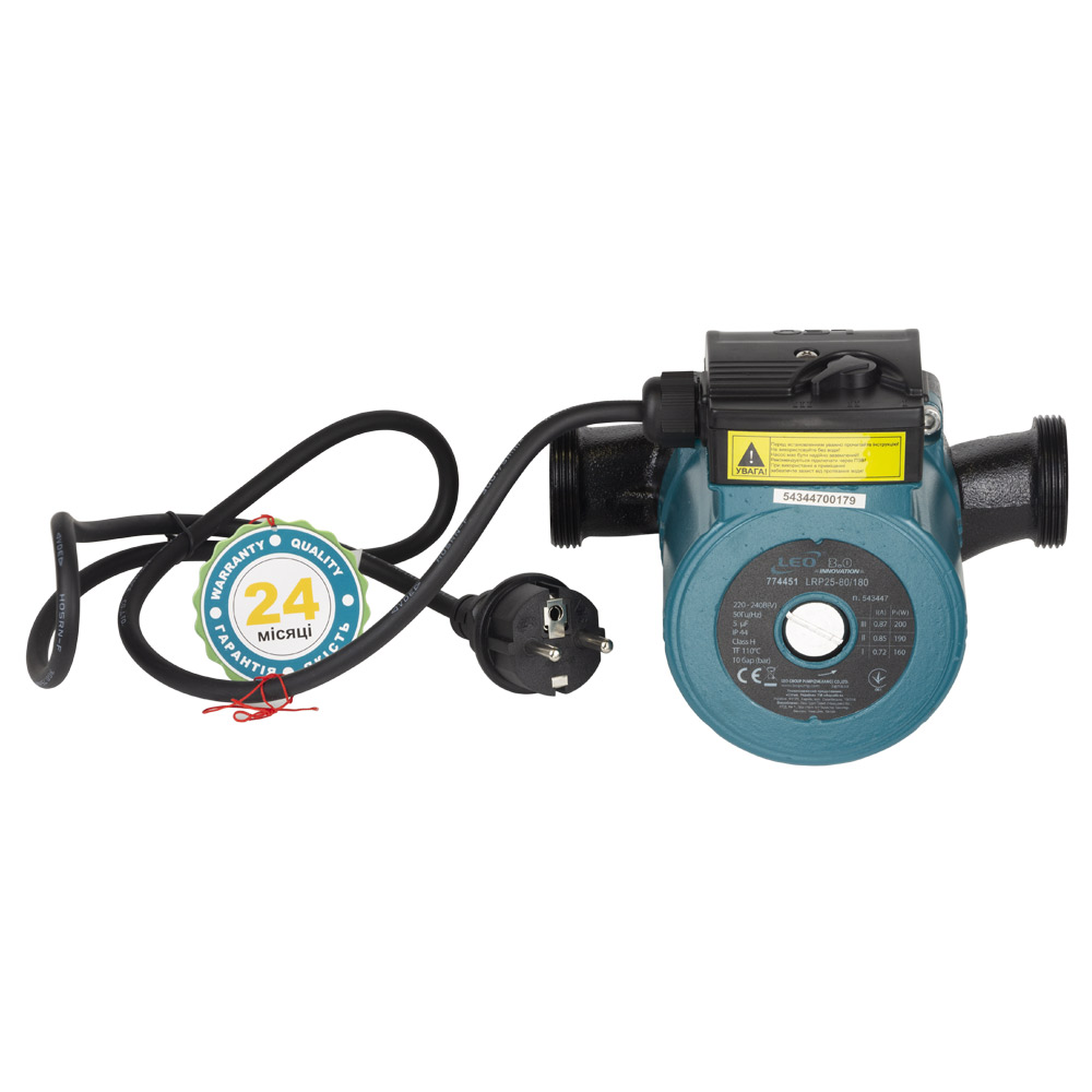 Насос циркуляционный Leo 200Вт Hmax 8м Qmax 120л/мин Ø1 1/2" 180 мм + гайки Ø1" 3.0 LRP25-80/180