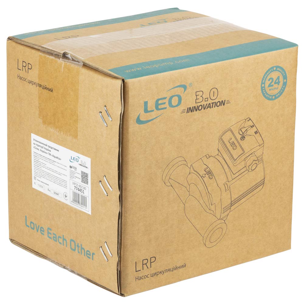 Насос циркуляционный Leo 200Вт Hmax 8м Qmax 120л/мин Ø1 1/2" 180 мм + гайки Ø1" 3.0 LRP25-80/180