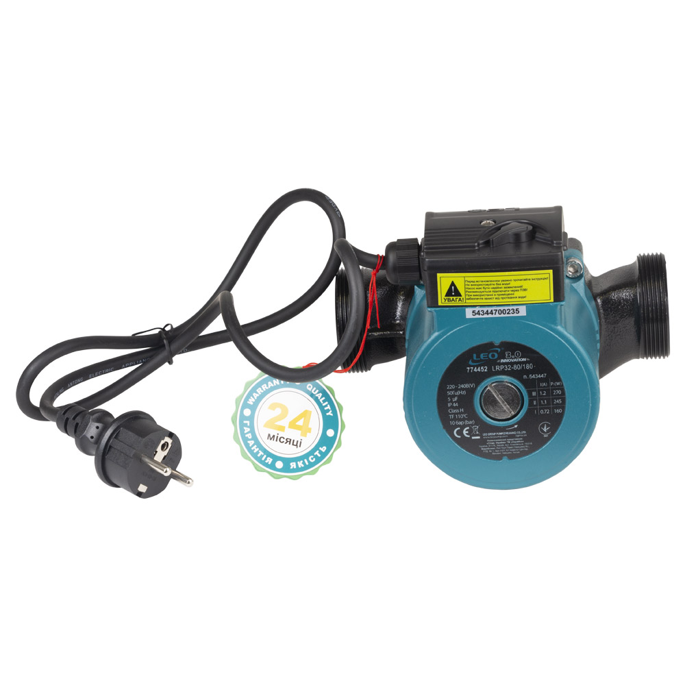 Насос циркуляційний Leo 270Вт Hmax 8м Qmax 170л/хв Ø2" 180 мм + гайки Ø1 1/4" 3.0 LRP32-80/180