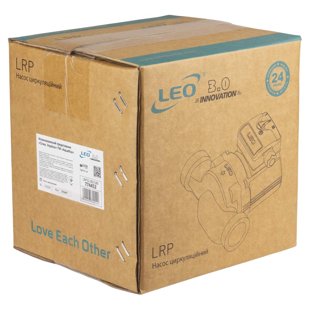 Насос циркуляційний Leo 270Вт Hmax 8м Qmax 170л/хв Ø2" 180 мм + гайки Ø1 1/4" 3.0 LRP32-80/180