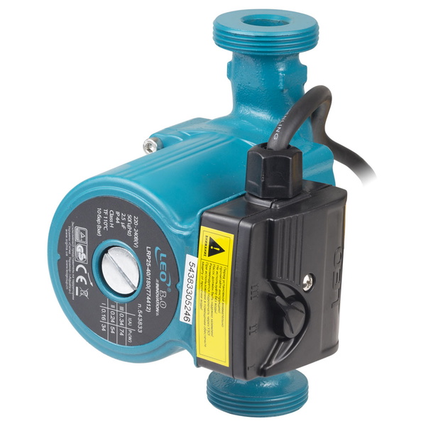 Насос циркуляційний Leo 74Вт Hmax 4м Qmax 55л/хв Ø1 1/2" 180 мм + гайки Ø1" 3.0 LRP25-40/180