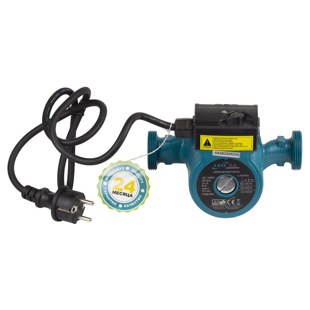 Насос циркуляционный Leo 74Вт Hmax 4м Qmax 55л/мин Ø1 1/2" 180 мм + гайки Ø1" 3.0 LRP25-40/180