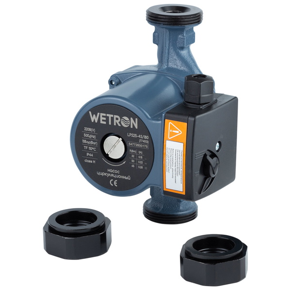 Насос циркуляційний Wetron 65Вт Hmax 4м Qmax 63л/хв Ø1 1/2" 180 мм + гайки Ø1"