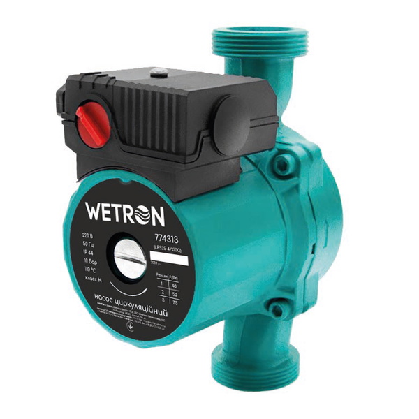 Насос циркуляційний Wetron 75Вт Hmax 4м Qmax 45л/хв Ø1 1/2" 130 мм зел + гайки Ø1"