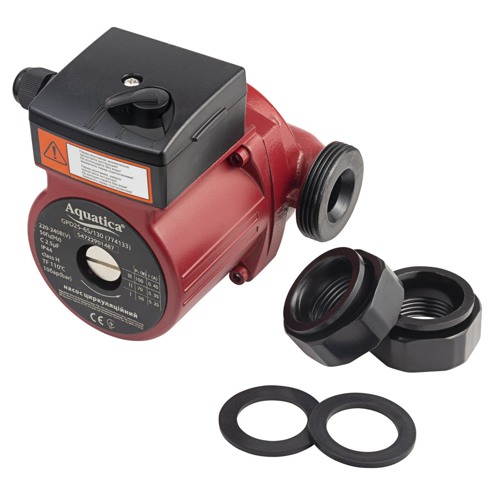 Насос циркуляційний Aquatica 100Вт Hmax 6м Qmax 75л/хв Ø1 1/2" 130 мм + гайки Ø1"
