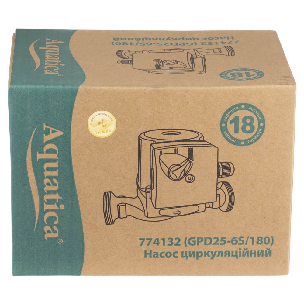 Насос циркуляційний Aquatica 100Вт Hmax 6м Qmax 75л/хв Ø1 1/2" 180 мм + гайки Ø1"